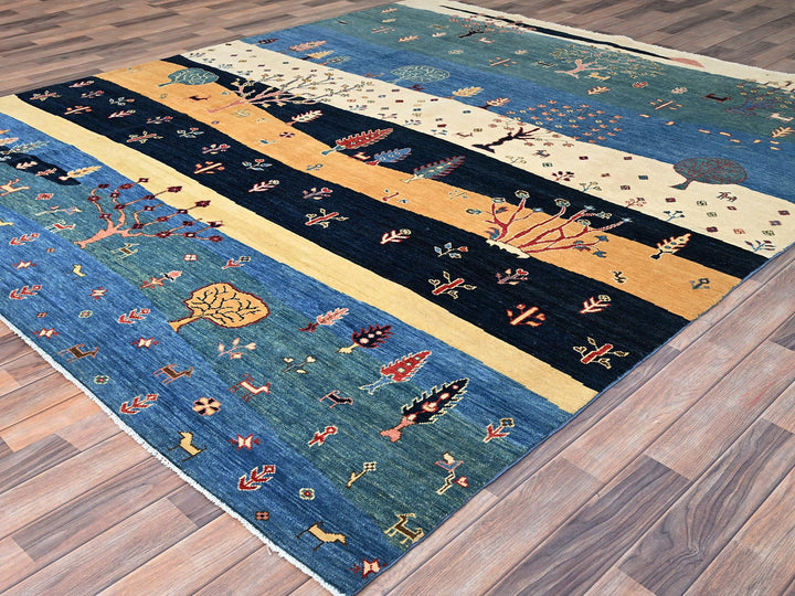 8'0" x 9'7" New Hand Knotted Blue Wool Rectangle Oriental Rug - MOA10286214