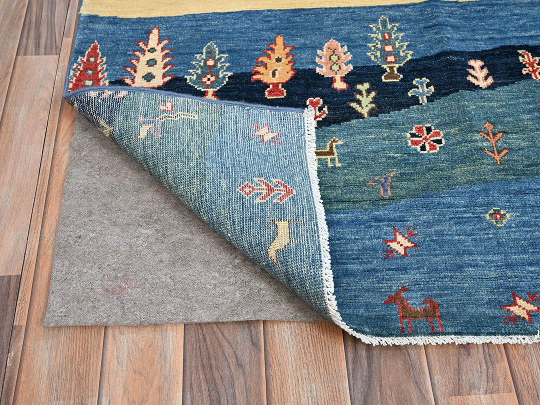 8'0" x 9'7" New Hand Knotted Blue Wool Rectangle Oriental Rug - MOA10286214