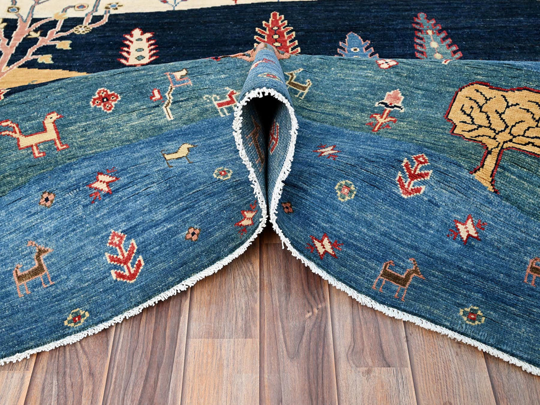 8'0" x 9'7" New Hand Knotted Blue Wool Rectangle Oriental Rug - MOA10286214