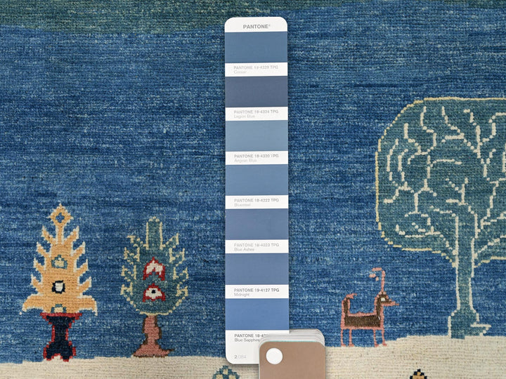 8'0" x 9'7" New Hand Knotted Blue Wool Rectangle Oriental Rug - MOA10286214