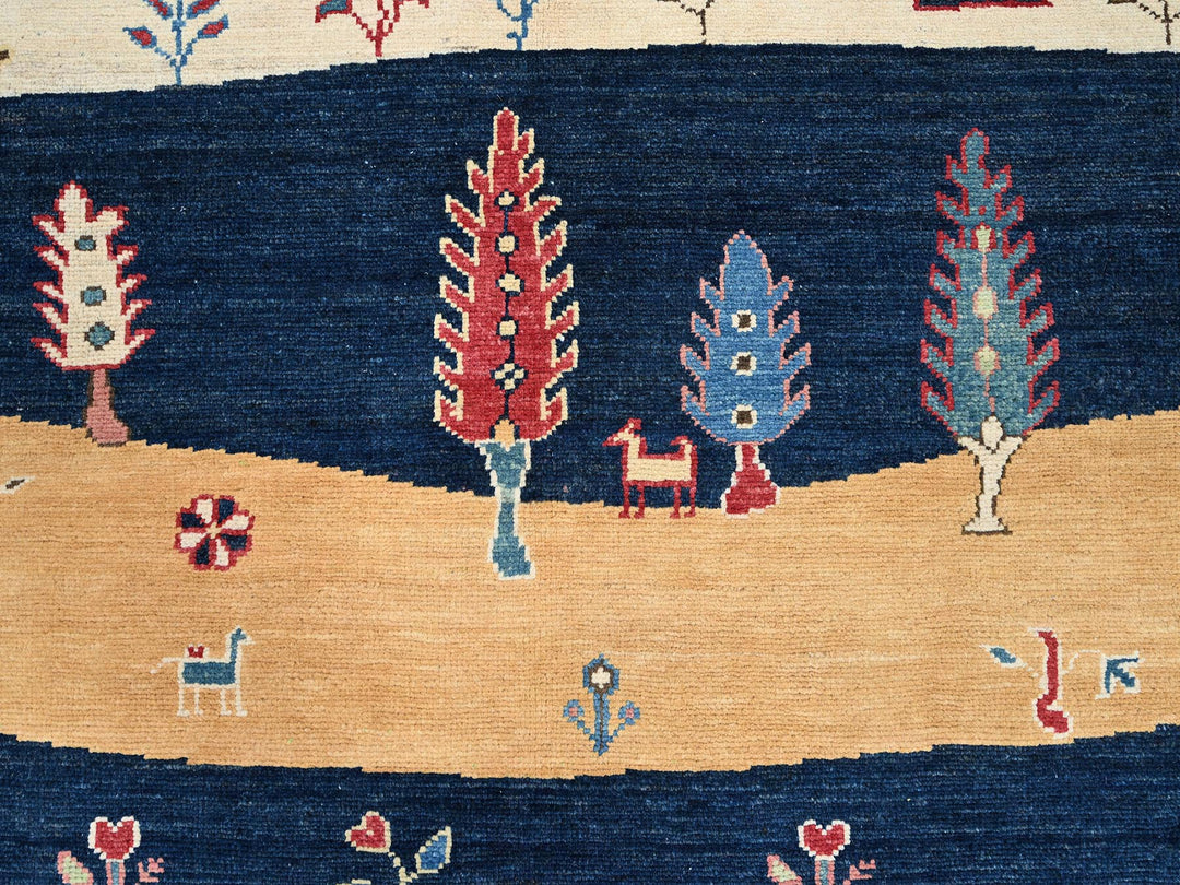 8'0" x 9'7" New Hand Knotted Blue Wool Rectangle Oriental Rug - MOA10286214