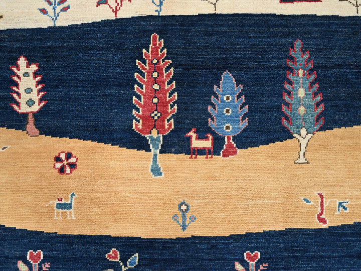 8'0" x 9'7" New Hand Knotted Blue Wool Rectangle Oriental Rug - MOA10286214