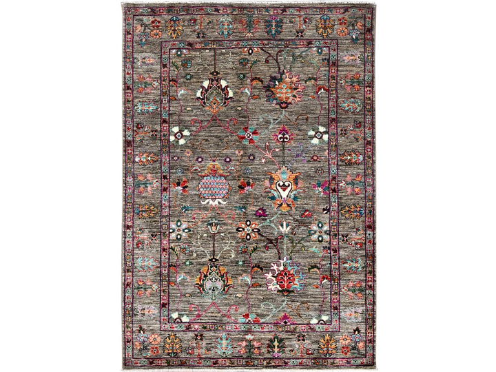 4'1" x 5'11" New Hand Knotted Grey Wool Rectangle Oriental Rug - MOA10286358