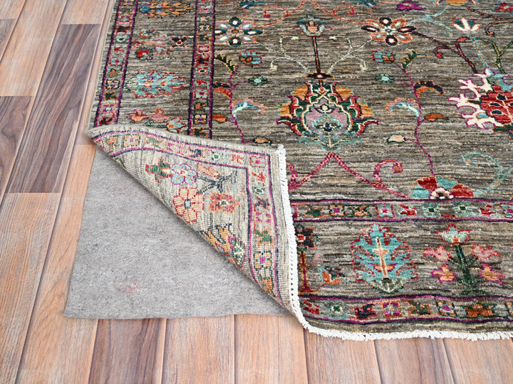 4'1" x 5'11" New Hand Knotted Grey Wool Rectangle Oriental Rug - MOA10286358