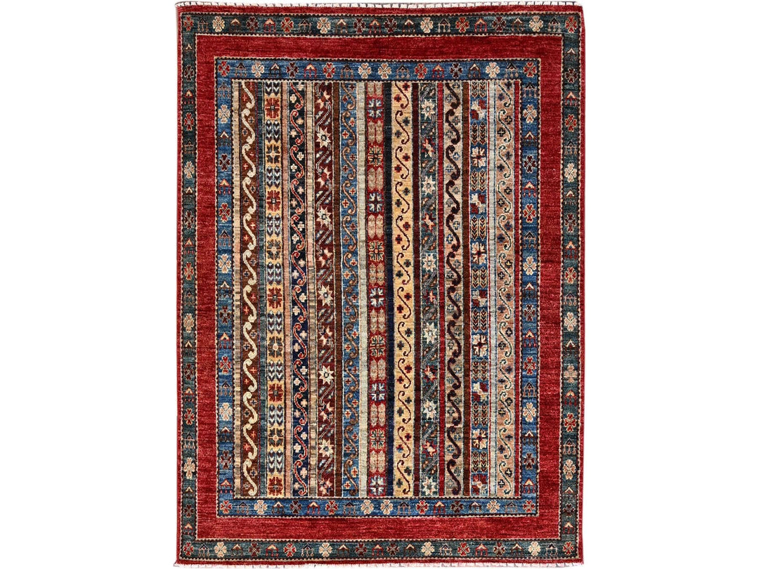 4'2" x 5'9" New Hand Knotted Beige Wool Rectangle Oriental Rug - MOA10286360