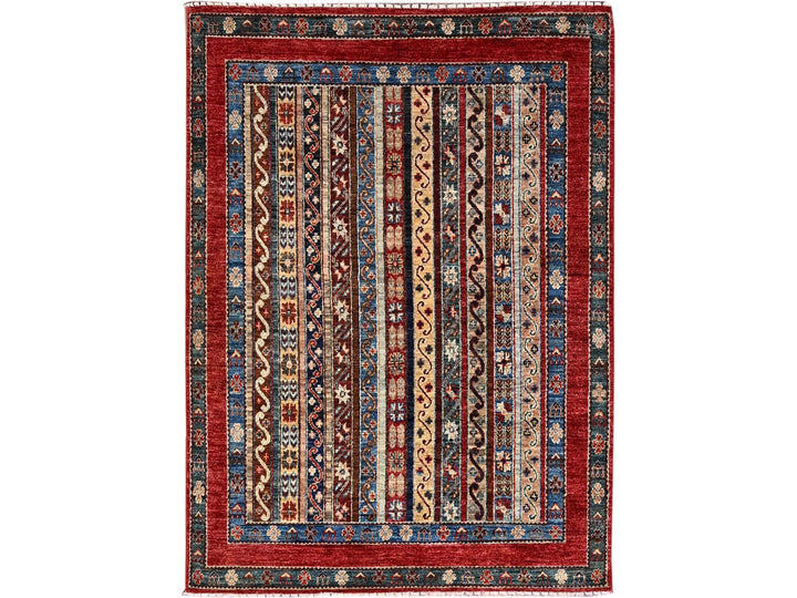 4'2" x 5'9" New Hand Knotted Beige Wool Rectangle Oriental Rug - MOA10286360