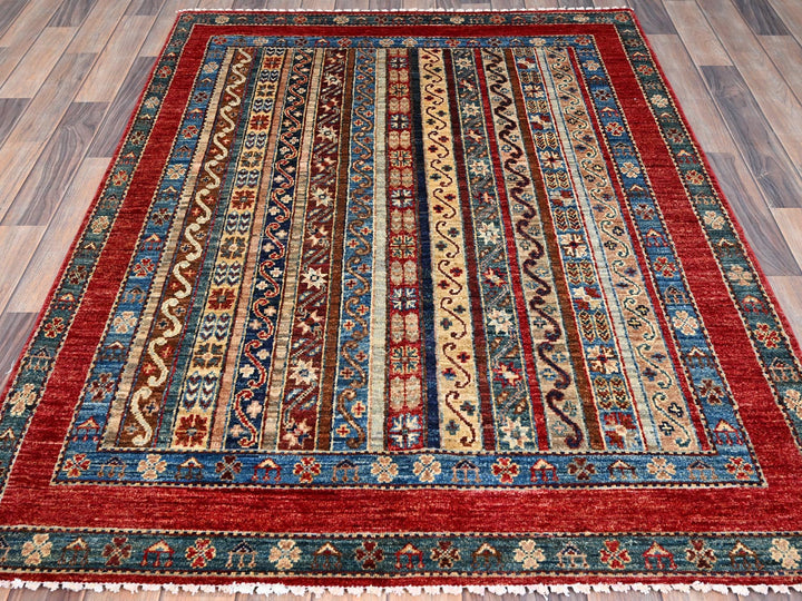 4'2" x 5'9" New Hand Knotted Beige Wool Rectangle Oriental Rug - MOA10286360