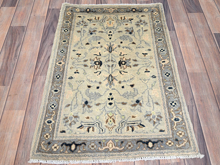 2'1" x 3'0" New Hand Knotted Ivory Wool Rectangle Oriental Rug - MOA10286381