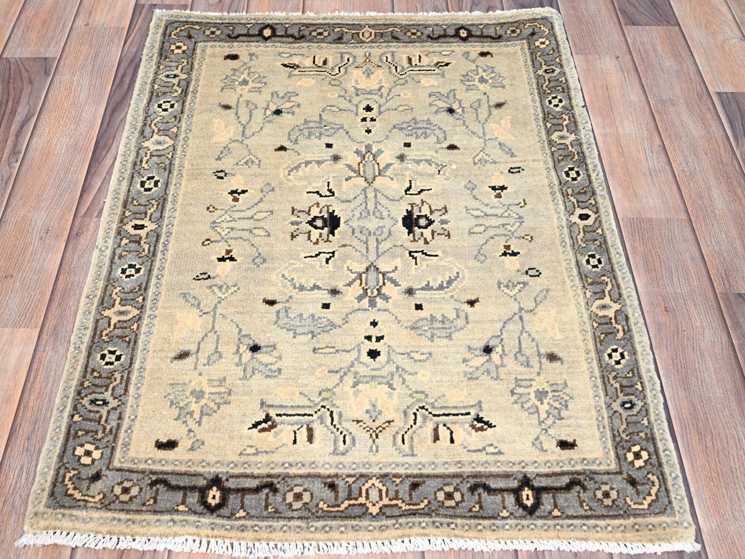 2'3" x 3'0" New Hand Knotted Ivory Wool Rectangle Oriental Rug - MOA10286382
