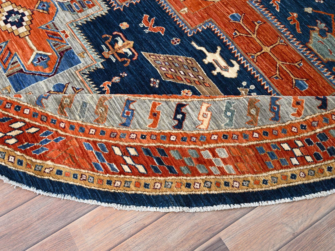 7'11" x 7'11" New Hand Knotted Blue Wool Round Oriental Rug - MOA10286411