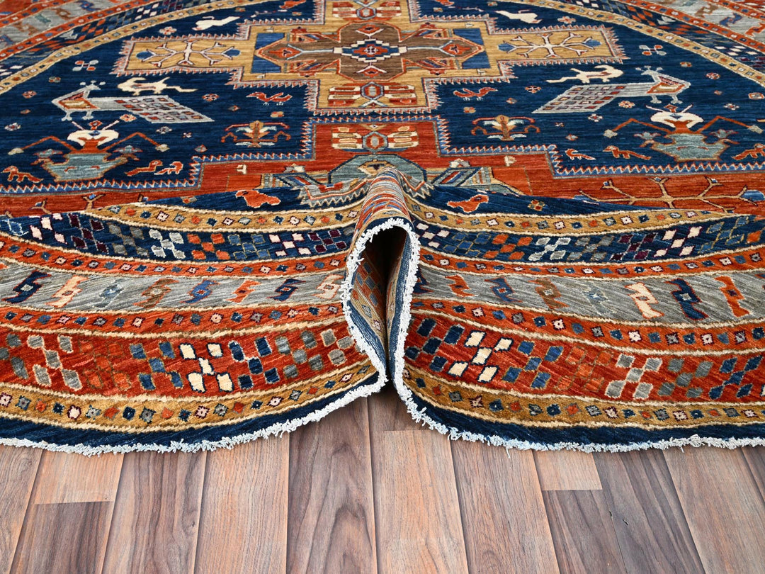 7'11" x 7'11" New Hand Knotted Blue Wool Round Oriental Rug - MOA10286411
