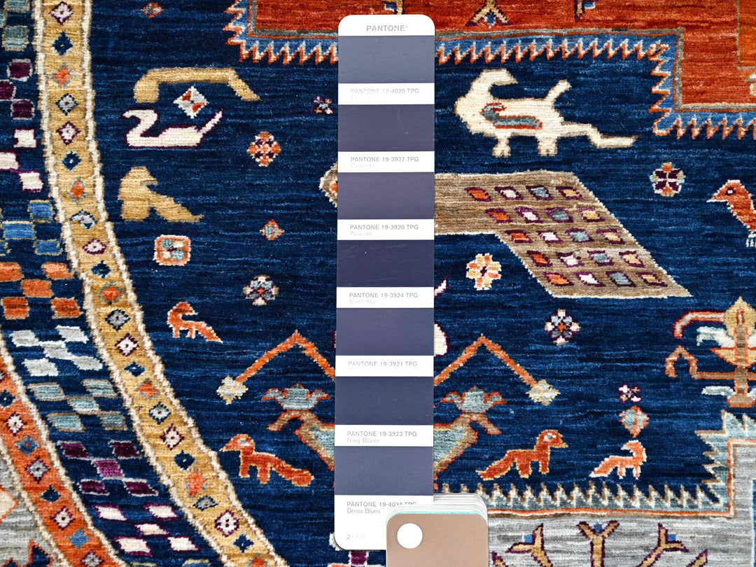 7'11" x 7'11" New Hand Knotted Blue Wool Round Oriental Rug - MOA10286411