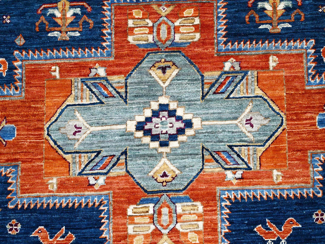 7'11" x 7'11" New Hand Knotted Blue Wool Round Oriental Rug - MOA10286411