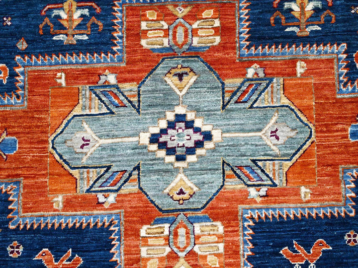 7'11" x 7'11" New Hand Knotted Blue Wool Round Oriental Rug - MOA10286411