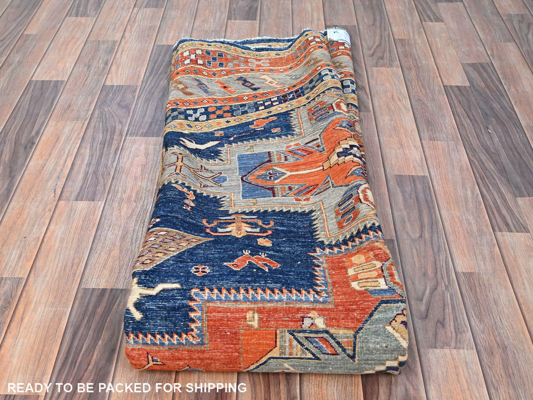 7'11" x 7'11" New Hand Knotted Blue Wool Round Oriental Rug - MOA10286411