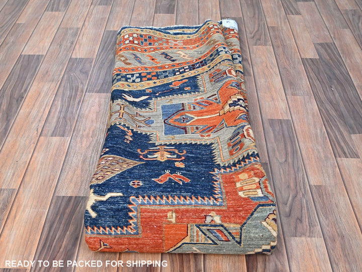 7'11" x 7'11" New Hand Knotted Blue Wool Round Oriental Rug - MOA10286411