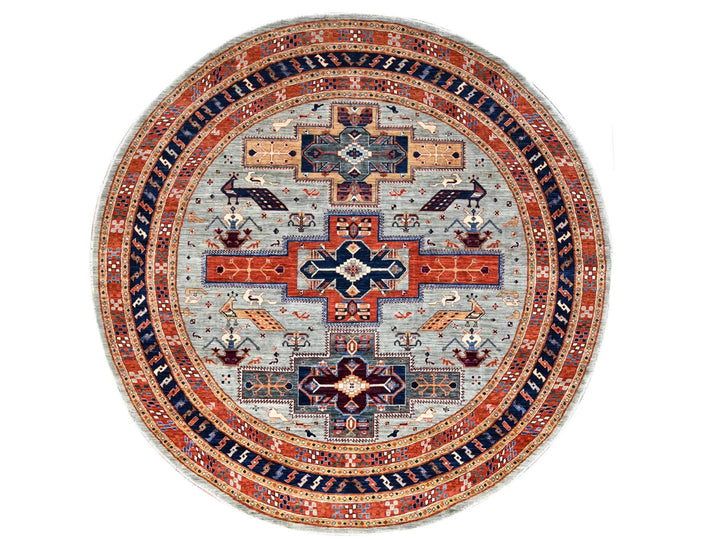 7'10" x 8'0" New Hand Knotted Grey Wool Round Oriental Rug - MOA10286412