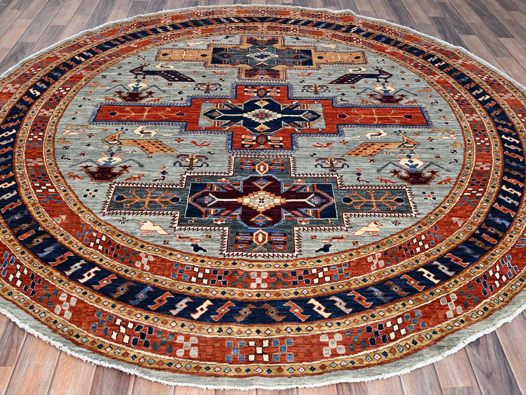 7'10" x 8'0" New Hand Knotted Grey Wool Round Oriental Rug - MOA10286412