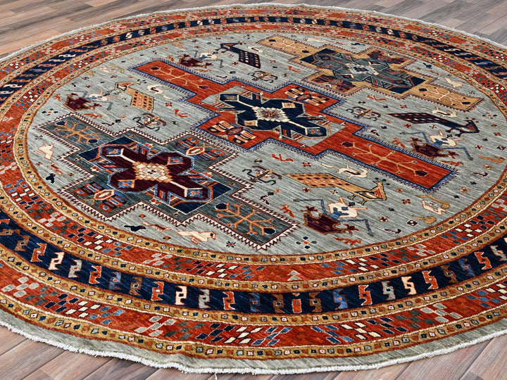 7'10" x 8'0" New Hand Knotted Grey Wool Round Oriental Rug - MOA10286412