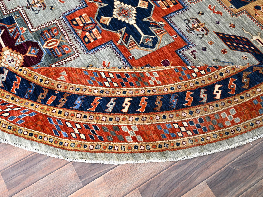 7'10" x 8'0" New Hand Knotted Grey Wool Round Oriental Rug - MOA10286412