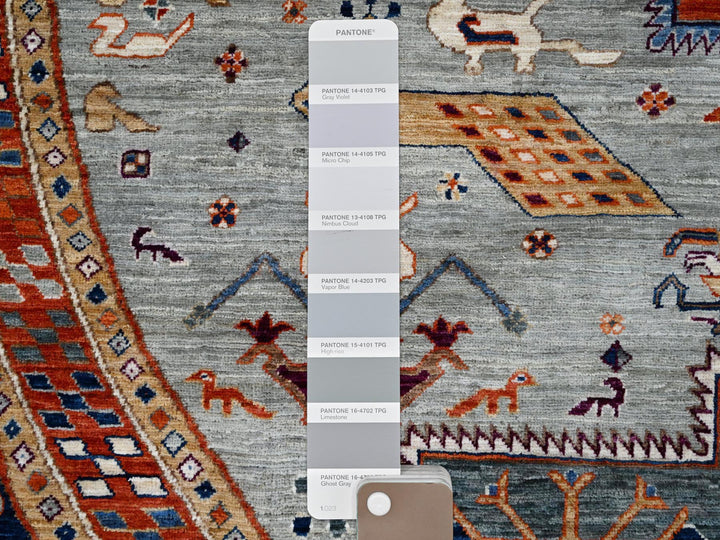 7'10" x 8'0" New Hand Knotted Grey Wool Round Oriental Rug - MOA10286412