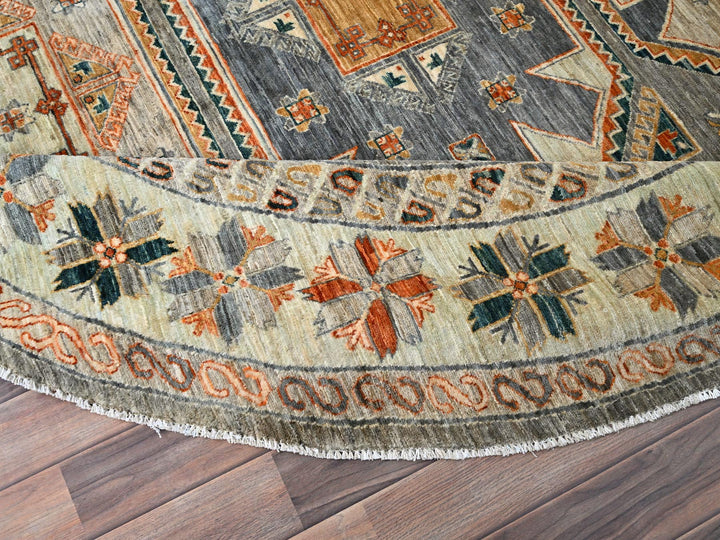 7'11" x 8'2" New Hand Knotted Grey Wool Round Oriental Rug - MOA10286413