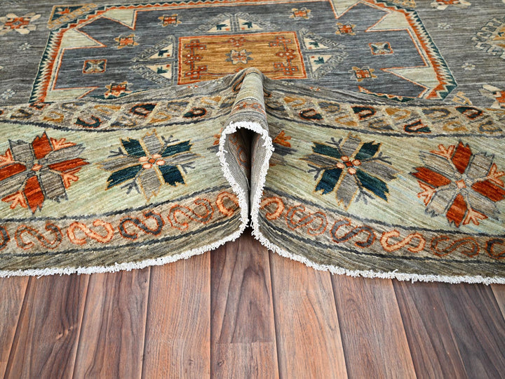 7'11" x 8'2" New Hand Knotted Grey Wool Round Oriental Rug - MOA10286413
