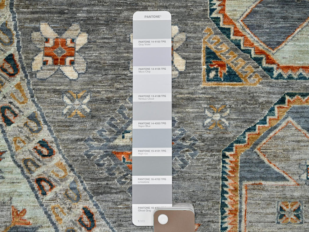 7'11" x 8'2" New Hand Knotted Grey Wool Round Oriental Rug - MOA10286413