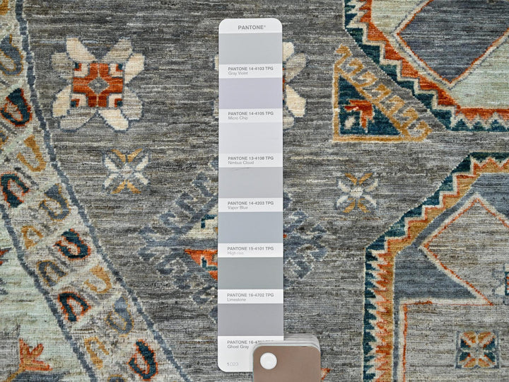 7'11" x 8'2" New Hand Knotted Grey Wool Round Oriental Rug - MOA10286413