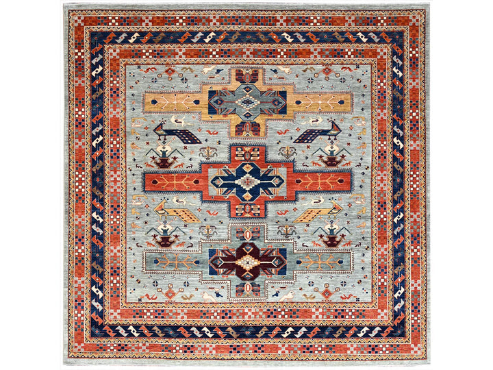 9'9" x 9'10" New Hand Knotted Grey Wool Square Oriental Rug - MOA10286416