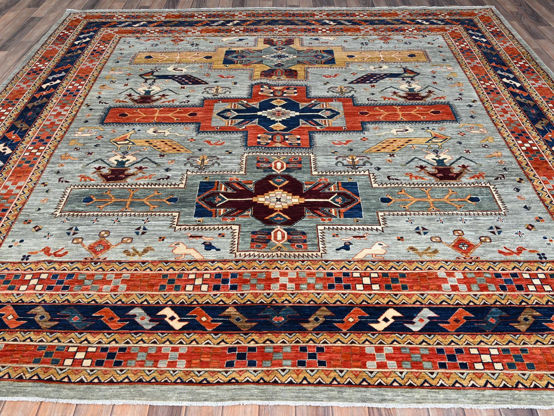 9'9" x 9'10" New Hand Knotted Grey Wool Square Oriental Rug - MOA10286416