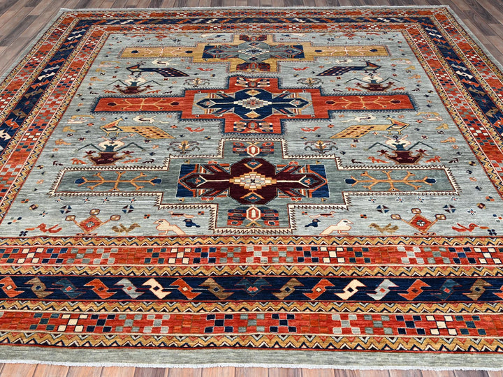 9'9" x 9'10" New Hand Knotted Grey Wool Square Oriental Rug - MOA10286416