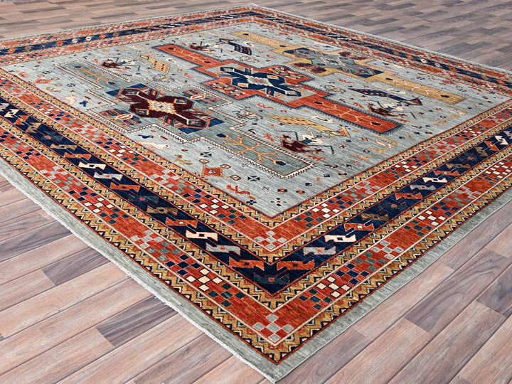 9'9" x 9'10" New Hand Knotted Grey Wool Square Oriental Rug - MOA10286416