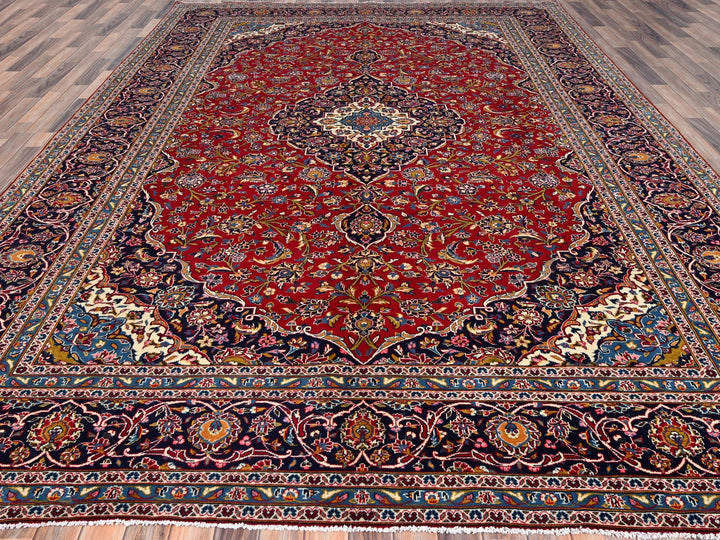 9'8" x 12'10" Vintage Hand Knotted Red Wool Rectangle Oriental Rug - MOA10286427