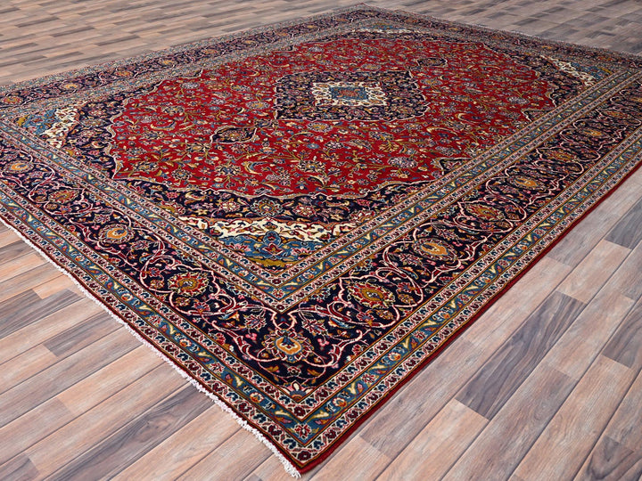 9'8" x 12'10" Vintage Hand Knotted Red Wool Rectangle Oriental Rug - MOA10286427
