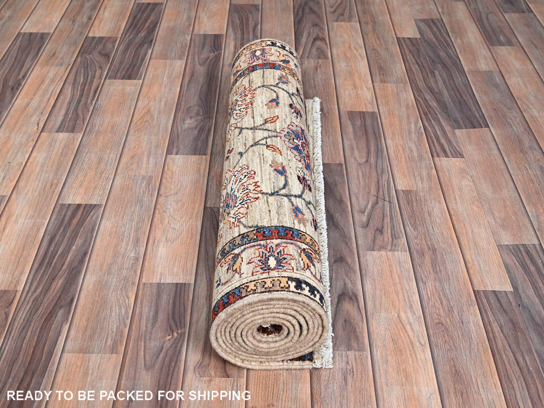2'7" x 9'5" New Hand Knotted Beige Wool Runner Oriental Rug - MOA10286487