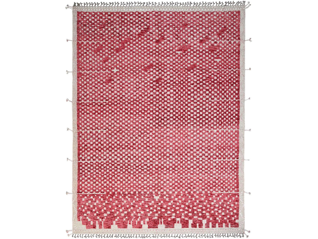 9'1" x 12'5" New Hand Knotted Red Wool Rectangle Oriental Rug - MOA10286500