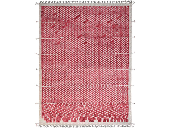 9'1" x 12'5" New Hand Knotted Red Wool Rectangle Oriental Rug - MOA10286500