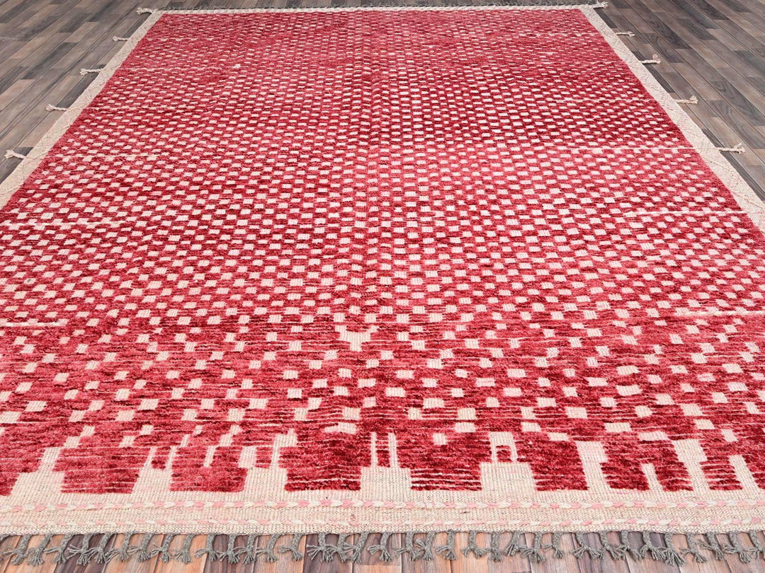 9'1" x 12'5" New Hand Knotted Red Wool Rectangle Oriental Rug - MOA10286500