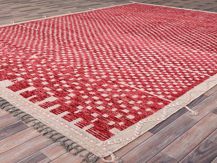 9'1" x 12'5" New Hand Knotted Red Wool Rectangle Oriental Rug - MOA10286500