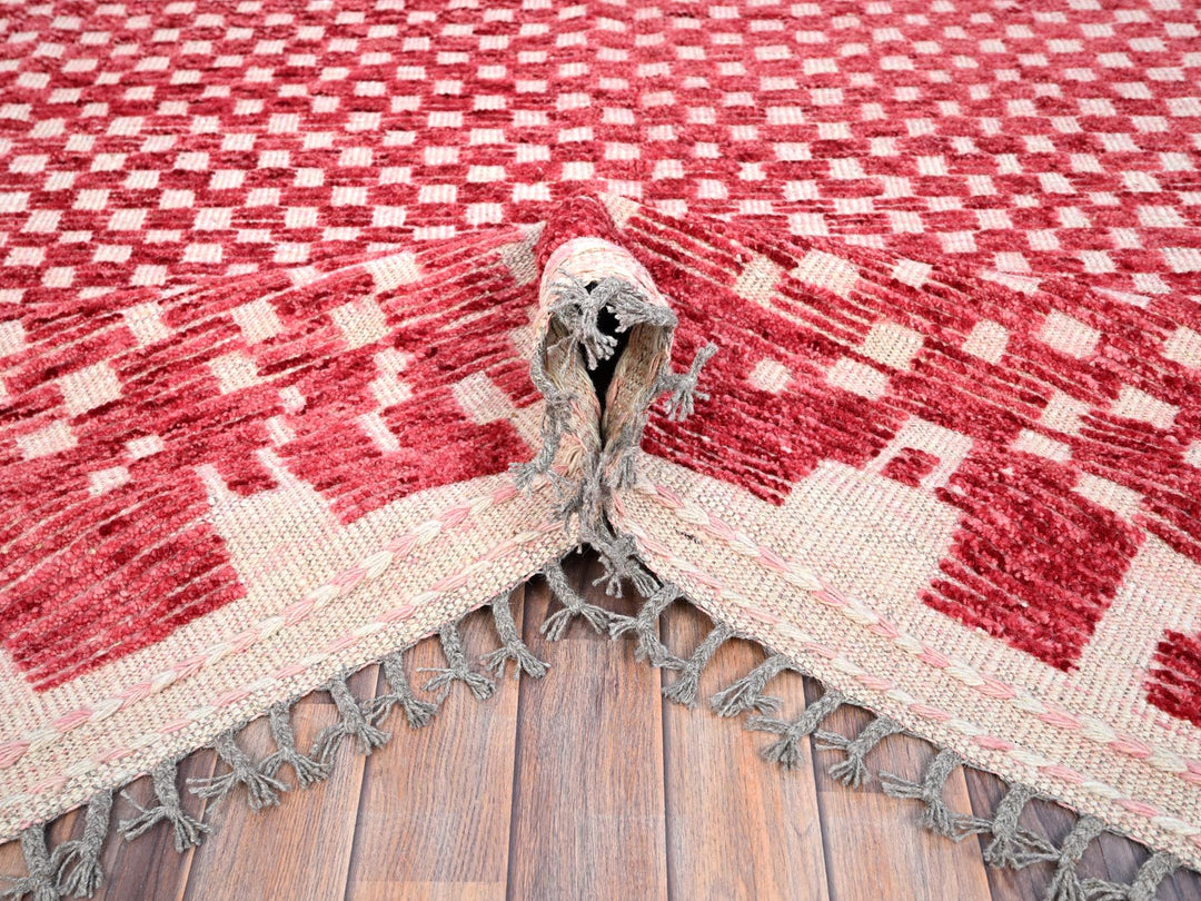 9'1" x 12'5" New Hand Knotted Red Wool Rectangle Oriental Rug - MOA10286500