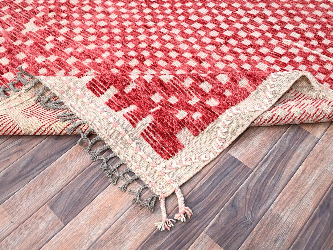 9'1" x 12'5" New Hand Knotted Red Wool Rectangle Oriental Rug - MOA10286500