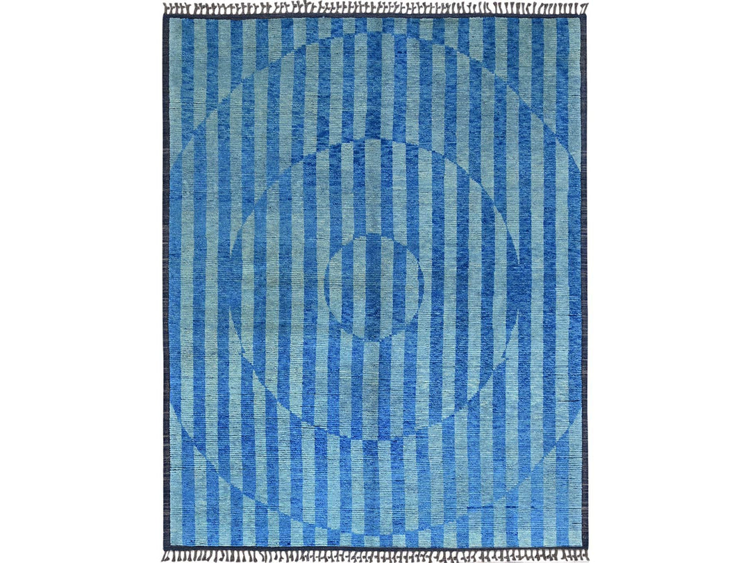 8'3" x 10'5" New Hand Knotted Blue Wool Rectangle Oriental Rug - MOA10286501