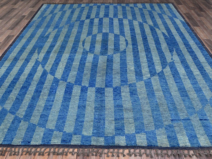 8'3" x 10'5" New Hand Knotted Blue Wool Rectangle Oriental Rug - MOA10286501