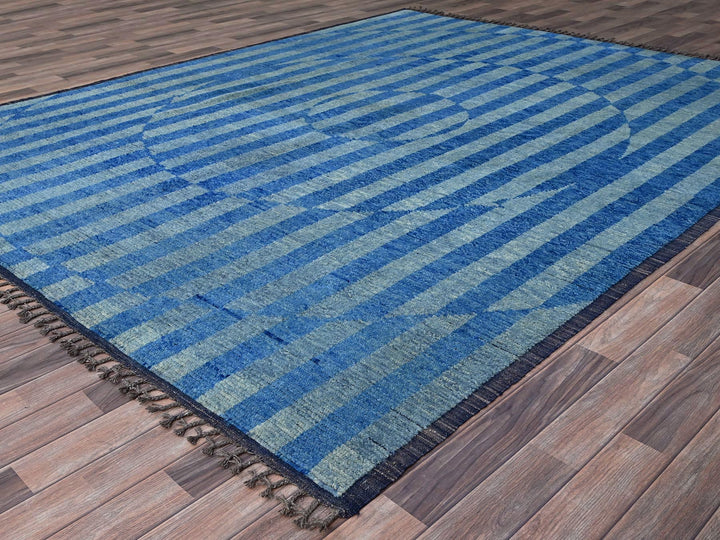 8'3" x 10'5" New Hand Knotted Blue Wool Rectangle Oriental Rug - MOA10286501