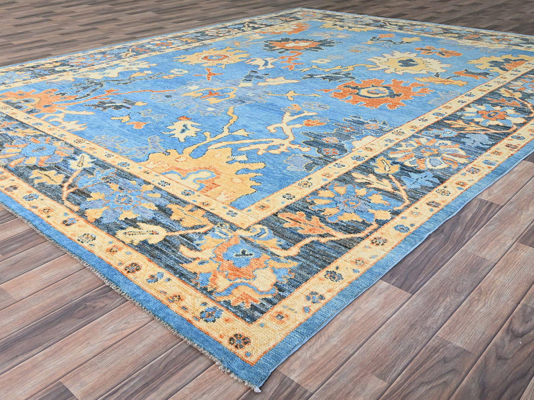 9'4" x 12'4" New Hand Knotted Blue Wool Rectangle Oriental Rug - MOA10286506