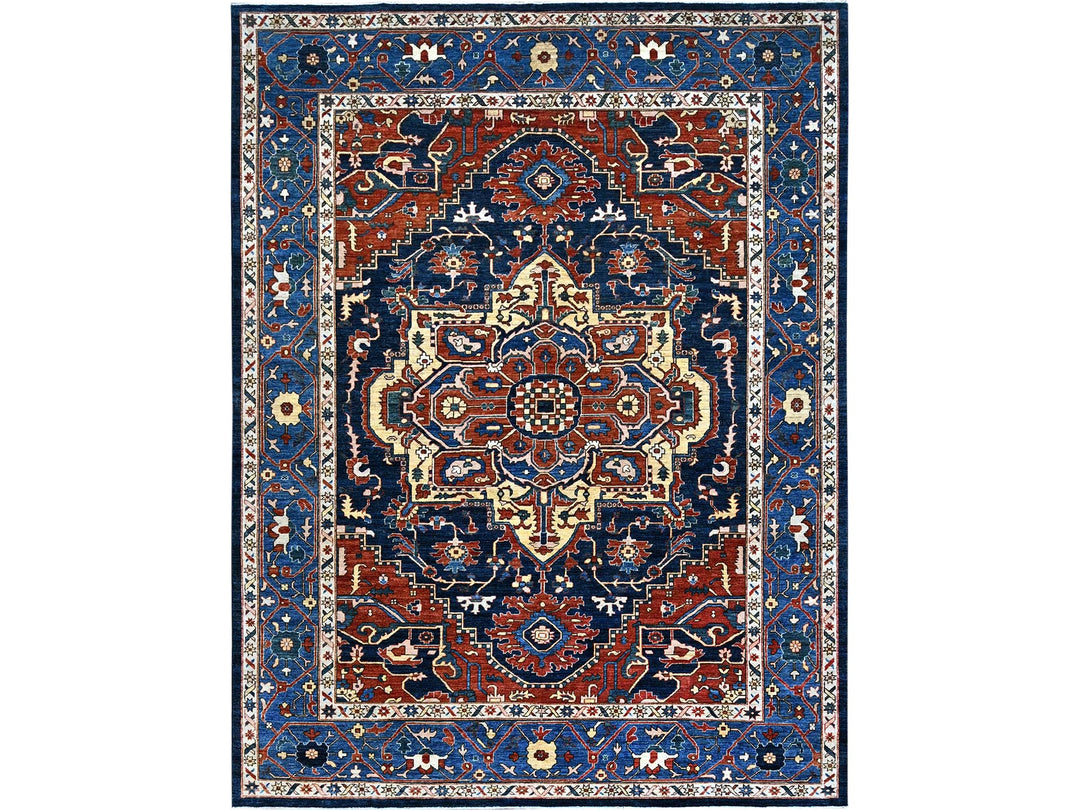 9'2" x 11'8" New Hand Knotted Blue Wool Rectangle Oriental Rug - MOA10286510