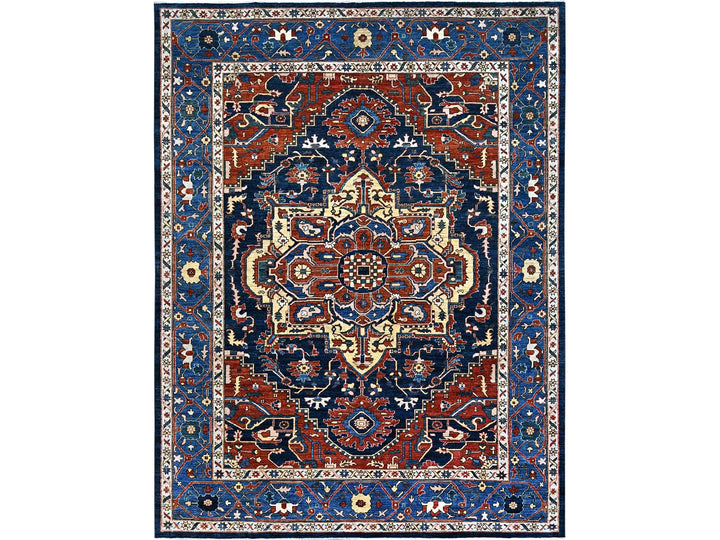 9'2" x 11'8" New Hand Knotted Blue Wool Rectangle Oriental Rug - MOA10286510