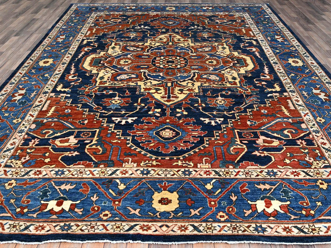 9'2" x 11'8" New Hand Knotted Blue Wool Rectangle Oriental Rug - MOA10286510