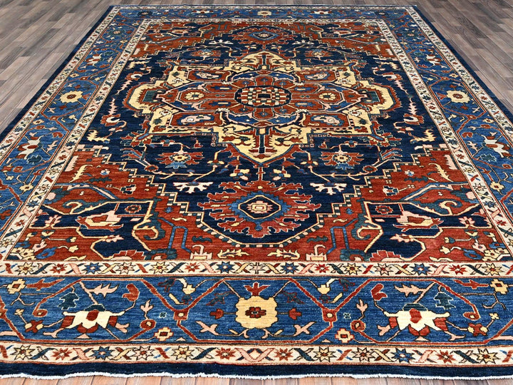9'2" x 11'8" New Hand Knotted Blue Wool Rectangle Oriental Rug - MOA10286510